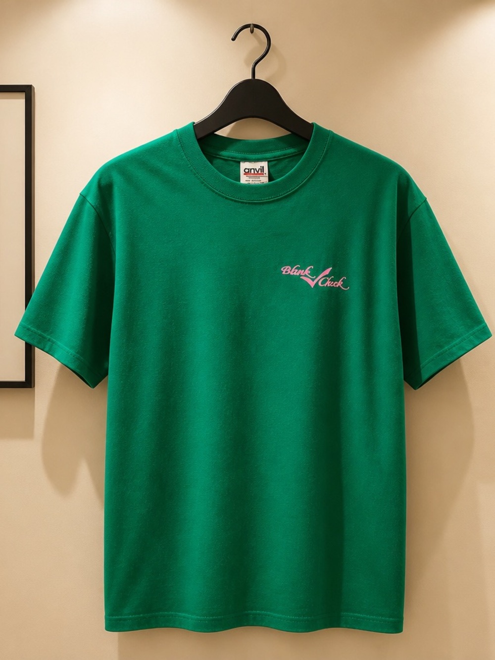 Anvil Men's Green Crewneck T-Shirt with Pink Script